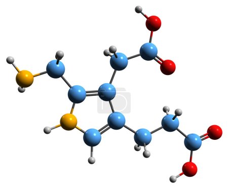 Photo for 3D image of Porphobilinogen skeletal formula - molecular chemical structure of organic compound PBG isolated on white background - Royalty Free Image