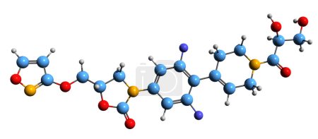 Foto de Imagen 3D de la fórmula esquelética de Posizolid - estructura química molecular del antibiótico oxazolidinona aislado sobre fondo blanco - Imagen libre de derechos