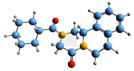 Foto de Imagen 3D de la fórmula esquelética de Praziquantel - estructura química molecular de la droga antihelmíntica aislada sobre fondo blanco - Imagen libre de derechos