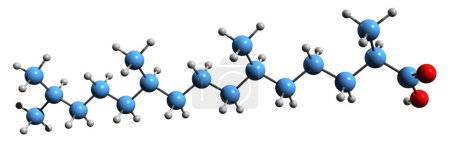 Téléchargez les photos : Image 3D de la formule squelettique de l'acide pristanique - structure chimique moléculaire de l'acide terpénoïde isolé sur fond blanc - en image libre de droit