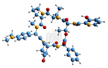 Téléchargez les photos : Image 3D de Pristinamycine IA formule squelettique structure chimique moléculaire de Mikamycine B isolé sur fond blanc - en image libre de droit