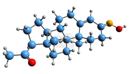 Foto de Imagen 3D de la fórmula esquelética de progesterona 3-oxima - estructura química molecular del derivado de progesterona aislado sobre fondo blanco - Imagen libre de derechos