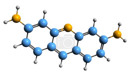 Foto de Imagen 3D de la fórmula esquelética Proflavine - estructura química molecular del desinfectante diaminoacridina aislada sobre fondo blanco - Imagen libre de derechos