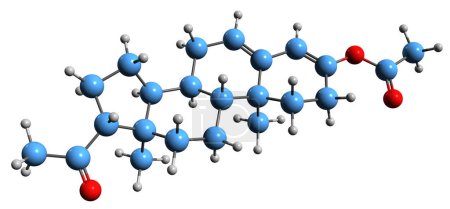Foto de Imagen 3D de la fórmula esquelética del acetato de progesterona - estructura química molecular del antiandrógeno esteroidal aislado sobre fondo blanco - Imagen libre de derechos