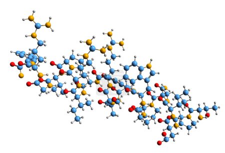 Foto de Imagen 3D de la fórmula esquelética del péptido liberador de prolactina - estructura química molecular de la hormona peptídica aislada sobre fondo blanco - Imagen libre de derechos