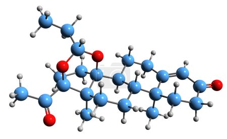 Téléchargez les photos : Image 3D de la formule squelettique de Proligestone - structure chimique moléculaire du progestatif isolé sur fond blanc - en image libre de droit