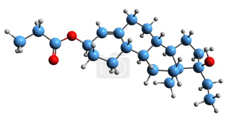 Téléchargez les photos : Image 3D de la formule squelettique Propetandrol - structure chimique moléculaire de stéroïde anabolicandrogène synthétique isolé sur fond blanc - en image libre de droit