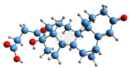  Image 3D de la formule squelettique de l'acide prorénoïque - structure chimique moléculaire de l'acide acrylique isolé sur fond blanc
