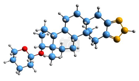 Téléchargez les photos : Image 3D de la formule squelettique de Prostanozol - structure chimique moléculaire de l'éther tétrahydropyranique déméthylstanozolol isolé sur fond blanc - en image libre de droit
