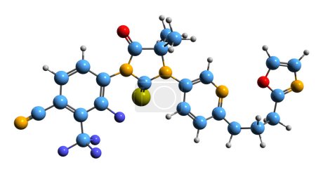 Foto de Imagen 3D de la fórmula esquelética de Proxalutamide - estructura química molecular del antiandrógeno no esteroideo aislado sobre fondo blanco - Imagen libre de derechos