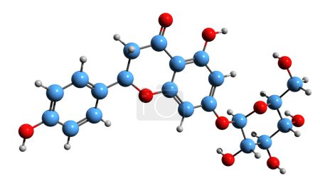 Photo for 3D image of Prunin skeletal formula - molecular chemical structure of flavanone glycoside isolated on white background - Royalty Free Image