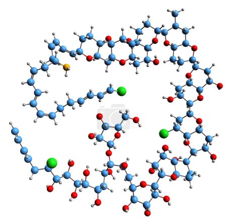Téléchargez les photos : Image 3D de la formule squelettique Prymnesin-2 - structure chimique moléculaire de la phycotoxine hémolytique isolée sur fond blanc - en image libre de droit