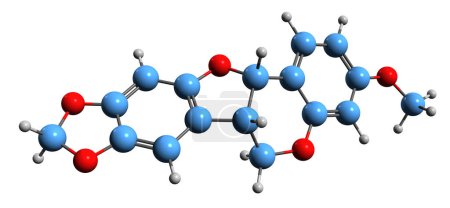 Téléchargez les photos : Image 3D de la formule squelettique de Pterocarpin - structure chimique moléculaire du pterocarpan Fabaceae isolé sur fond blanc - en image libre de droit