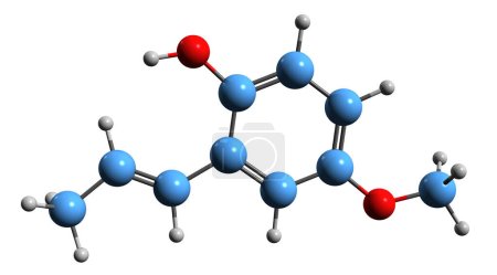 Téléchargez les photos : Image 3D de la formule squelettique du pseudoisoeugénol - structure chimique moléculaire du phénylpropène isolé sur fond blanc - en image libre de droit