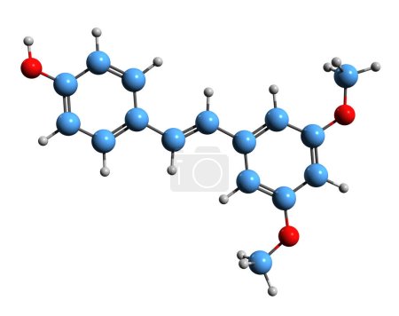 Téléchargez les photos : Image 3D de la formule squelettique du ptérostilbène - structure chimique moléculaire du resvératrol isolé sur fond blanc - en image libre de droit