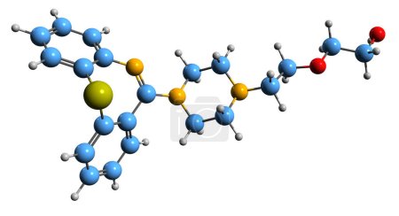 Foto de Imagen 3D de la fórmula esquelética de Quetiapina - estructura química molecular de la medicación antipsicótica atípica aislada sobre fondo blanco - Imagen libre de derechos