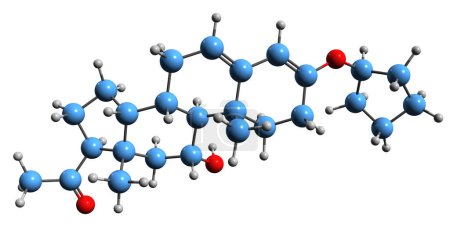 Téléchargez les photos : Image 3D de la formule squelettique de la quingestrone - structure chimique moléculaire de l "éther 3-cyclopentylénolique de la progestérone isolé sur fond blanc - en image libre de droit