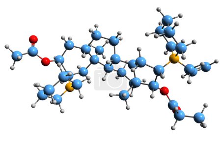 Foto de Imagen 3D de la fórmula esquelética del bromuro de rapacuronio: estructura química molecular del bloqueador neuromuscular aminoesteroideo aislado sobre fondo blanco - Imagen libre de derechos