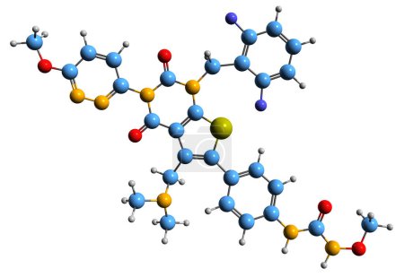 Téléchargez les photos : Image 3D de la formule squelettique Relugolix - structure chimique moléculaire de l'antagoniste du récepteur GnRH isolé sur fond blanc - en image libre de droit