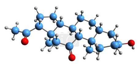 Téléchargez les photos : Image 3D de la formule squelettique Renanolone - structure chimique moléculaire de la 11-cétopregnanolone isolée sur fond blanc - en image libre de droit