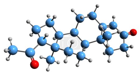 Foto de Imagen 3D de la fórmula esquelética de Retroprogesterona: estructura química molecular del estereoisómero de progesterona aislado sobre fondo blanco - Imagen libre de derechos