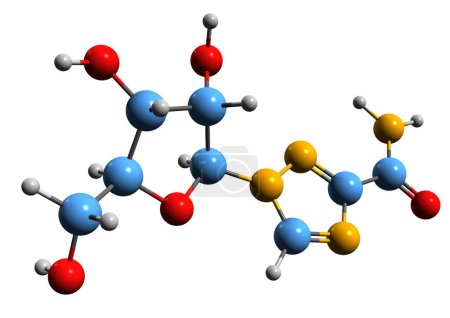 Téléchargez les photos : Image 3D de la formule squelettique de la ribavirine - structure chimique moléculaire du médicament antiviral isolé sur fond blanc - en image libre de droit