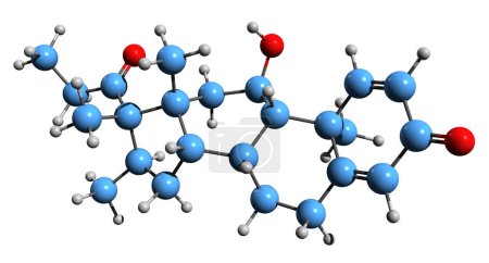 Téléchargez les photos : Image 3D de la formule squelettique Rimexolone - structure chimique moléculaire du stéroïde glucocorticoïde isolé sur fond blanc - en image libre de droit
