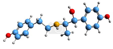 Téléchargez les photos : Image 3D de la formule squelettique de Ritodrine - structure chimique moléculaire du médicament tocolytique isolé sur fond blanc - en image libre de droit