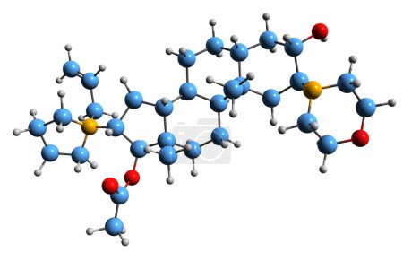 Foto de Imagen 3D de la fórmula esquelética del bromuro de roocuronio - estructura química molecular del aminoesteroide bloqueante neuromuscular no despolarizante aislado sobre fondo blanco - Imagen libre de derechos