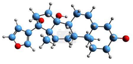 Téléchargez les photos : Image 3D de la formule squelettique de la rostafuroxine - structure chimique moléculaire de l'analogue de la digitoxigénine isolé sur fond blanc - en image libre de droit