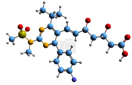 Foto de Imagen 3D de la fórmula esquelética de Rosuvastatina: estructura química molecular de la medicación con estatinas aislada sobre fondo blanco - Imagen libre de derechos