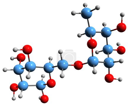 Téléchargez les photos : Image 3D de la formule squelettique de Rutinose - structure chimique moléculaire du disaccharide isolé sur fond blanc - en image libre de droit