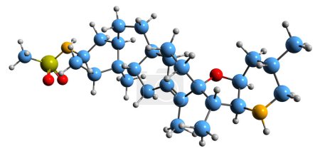 Téléchargez les photos : Image 3D de la formule squelettique de Saridegib - structure chimique moléculaire d'un médicament expérimental isolé sur fond blanc - en image libre de droit