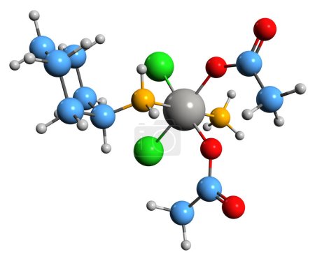 Téléchargez les photos : Image 3D de la formule squelettique Satraplatine - structure chimique moléculaire d'un agent antinéoplasique à base de platine isolé sur fond blanc - en image libre de droit