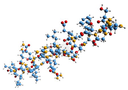  3D-Bild der Secretin Skelettformel - molekulare chemische Struktur des Wasser-Homöostase-Hormons isoliert auf weißem Hintergrund