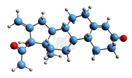 Téléchargez les photos : Image 3D de la formule squelettique de Segesterone - structure chimique moléculaire de progestatif stéroïdien isolé sur fond blanc - en image libre de droit