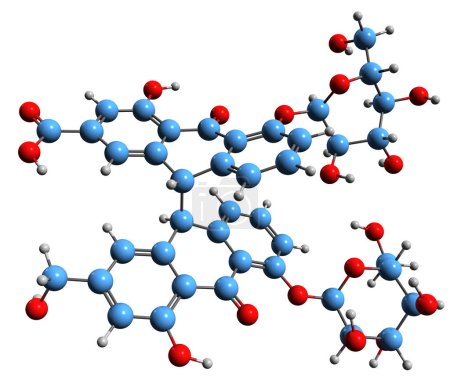 Téléchargez les photos : Image 3D de la formule squelettique de Senna glycoside D - structure chimique moléculaire du laxatif sennoside isolé sur fond blanc - en image libre de droit