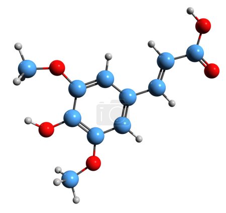 Téléchargez les photos : Image 3D de la formule squelettique de l'acide sinapinique - structure chimique moléculaire de l'acide hydroxycinnamique isolé sur fond blanc - en image libre de droit