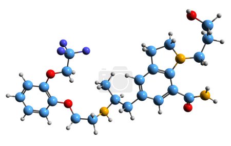 Téléchargez les photos : Image 3D de la formule squelettique de la silodosine - structure chimique moléculaire du médicament contre l'hyperplasie bénigne de la prostate isolé sur fond blanc - en image libre de droit