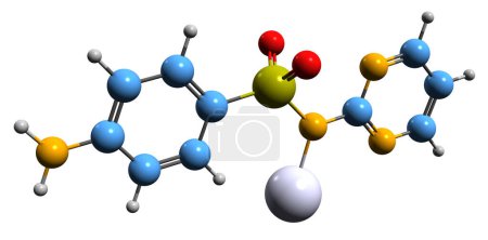 Téléchargez les photos : Image 3D de la formule squelettique de la sulfadiazine d'argent - structure chimique moléculaire d'un antibiotique topique isolé sur fond blanc - en image libre de droit