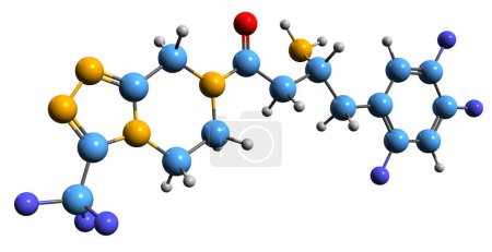 Téléchargez les photos : Image 3D de la formule squelettique de la sitagliptine - structure chimique moléculaire des médicaments antidiabétiques isolés sur fond blanc - en image libre de droit