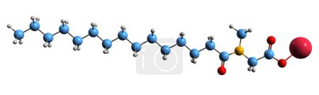Téléchargez les photos : Image 3D de la formule squelettique du sarcosinate de cocoyle sodique - structure chimique moléculaire du tensioactif isolé sur fond blanc - en image libre de droit
