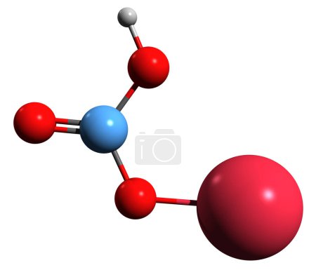Foto de Imagen 3D de la fórmula esquelética de bicarbonato de sodio: estructura química molecular del bicarbonato de sodio E500 aislado sobre fondo blanco - Imagen libre de derechos