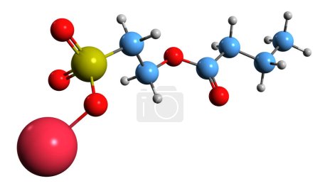 Téléchargez les photos : Image 3D de la formule squelettique Sodium Cocoyl Isethionate - structure chimique moléculaire d'un tensioactif anionique isolé sur fond blanc - en image libre de droit
