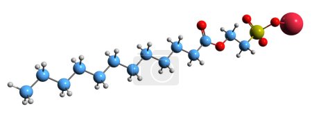 Téléchargez les photos : Image 3D de la formule squelettique de Lauroyl isoéthionate de sodium - structure chimique moléculaire du tensioactif alias isolé sur fond blanc - en image libre de droit
