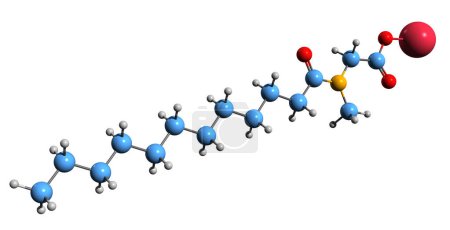 Téléchargez les photos : Image 3D de la formule squelettique Lauroyl Sarcosinate de sodium - structure chimique moléculaire d'un tensioactif anionique isolé sur fond blanc - en image libre de droit