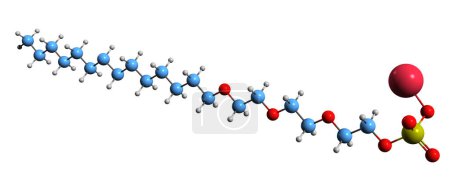 Téléchargez les photos : Image 3D de la formule squelettique Sodium Myreth Sulfate - structure chimique moléculaire du détergent et du tensioactif isolés sur fond blanc - en image libre de droit