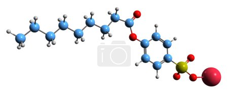 Téléchargez les photos : Image 3D de la formule squelettique du nonanoyloxybenzènesulfonate de sodium - structure chimique moléculaire du détergent à lessive NOBS isolé sur fond blanc - en image libre de droit