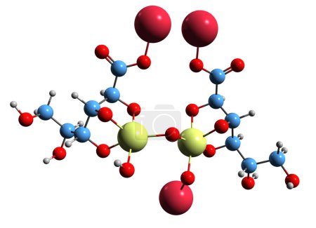 Téléchargez les photos : Image 3D de la formule squelettique du stibogluconate de sodium - structure chimique moléculaire du médicament contre la leishmaniose isolé sur fond blanc - en image libre de droit