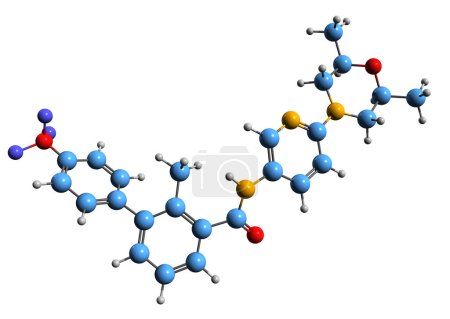 Foto de Imagen 3D de la fórmula esquelética de Sonidegib: estructura química molecular de la preparación anticancerígena aislada sobre fondo blanco - Imagen libre de derechos